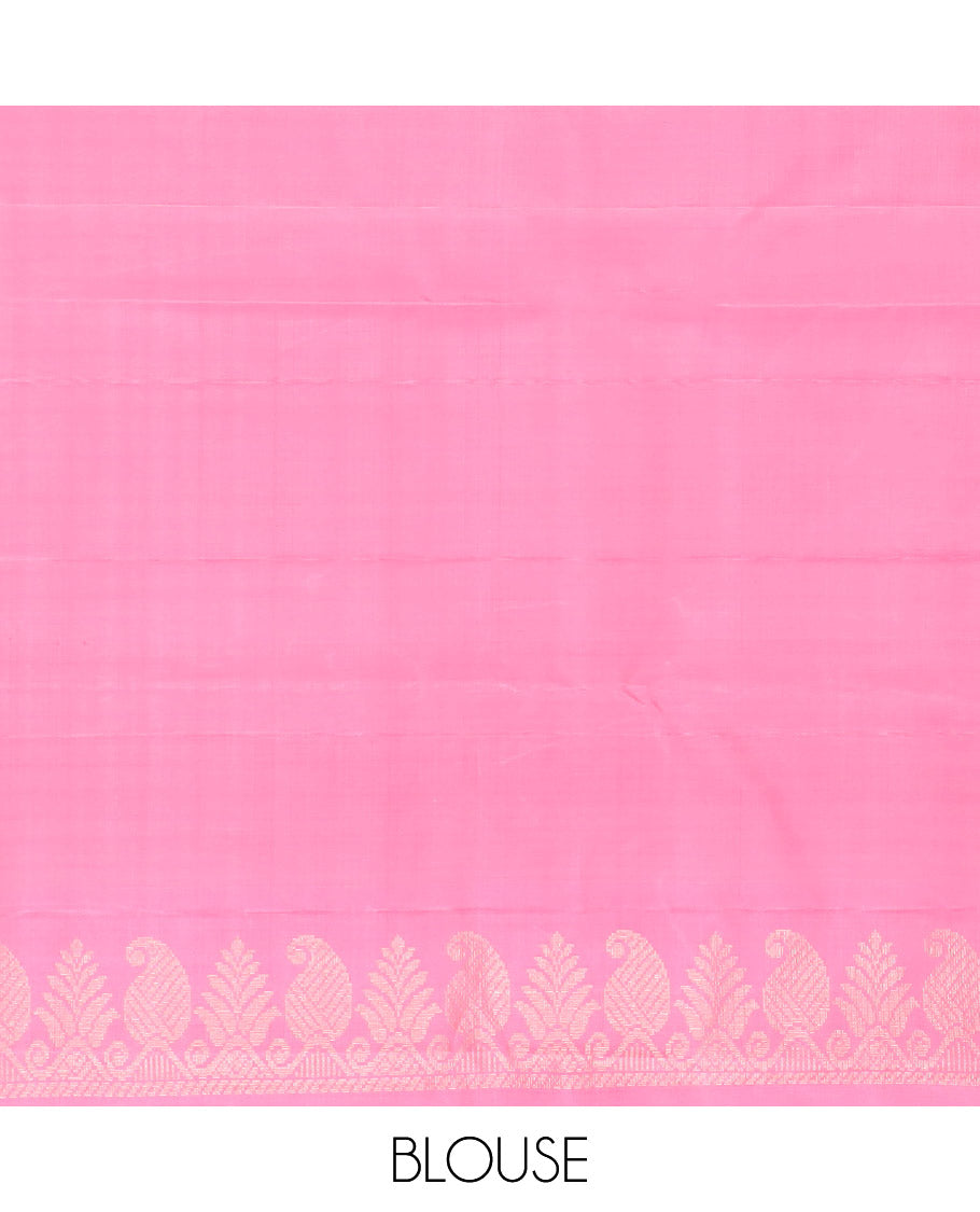 Borderless black striped, bird design kancheepuram silk saree with floral design pallu