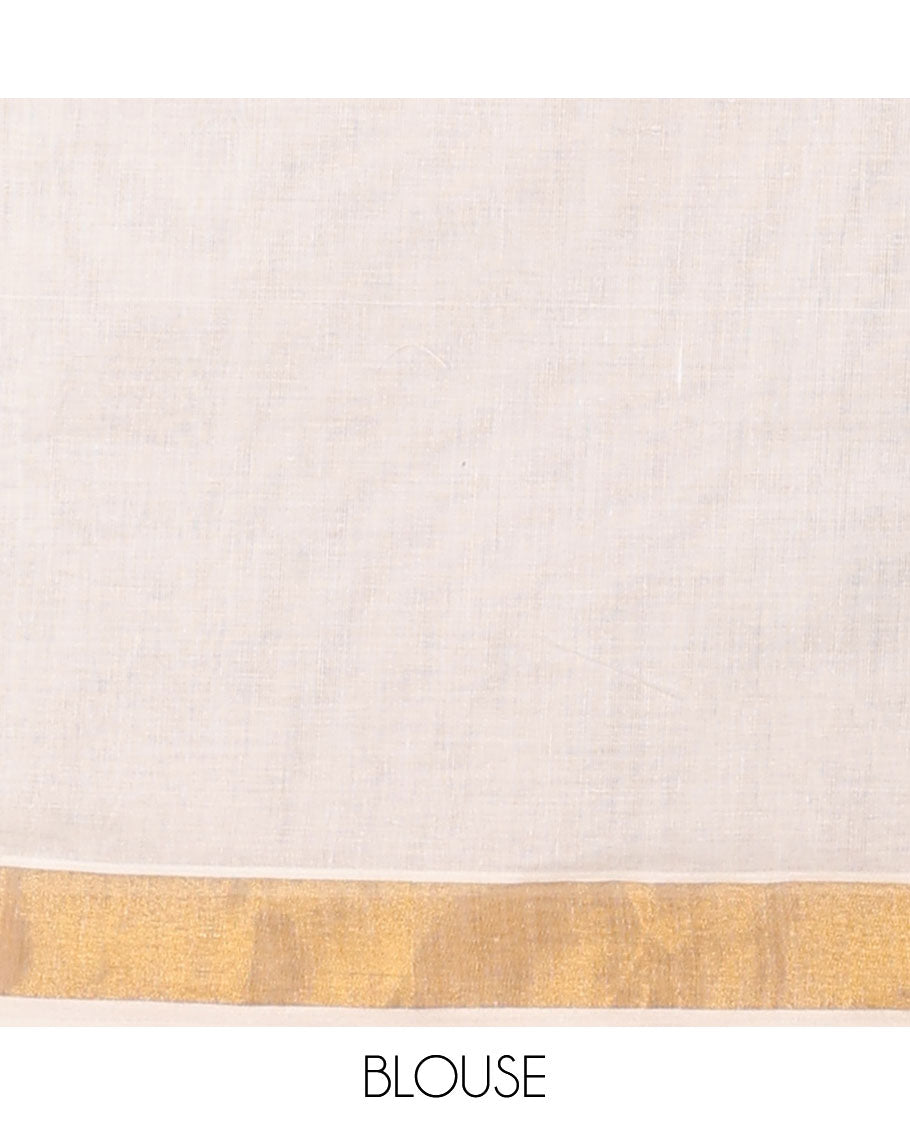 Cream kerala saree, zari border & pallu of peacock zari designs
