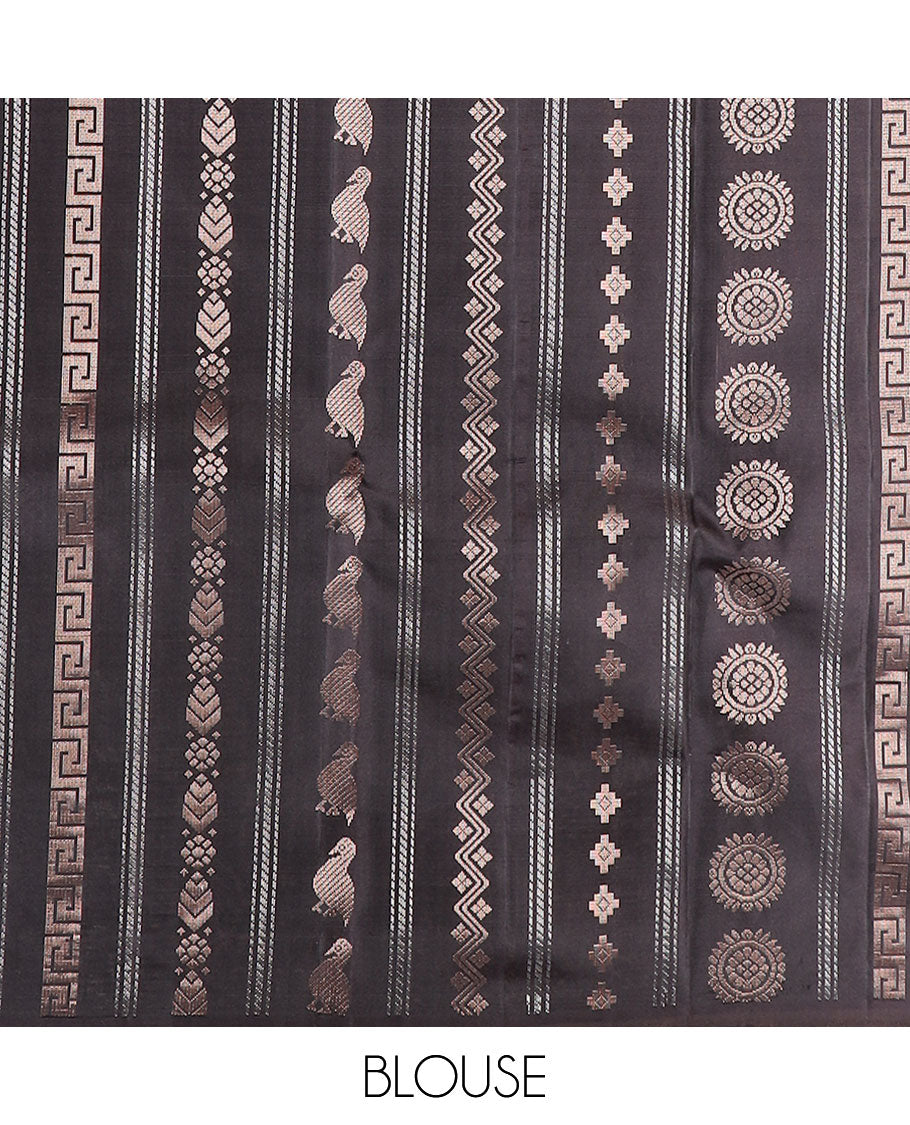 Sky blue striped mayuri soft silk saree with contrast intricate design border & geometric design pallu