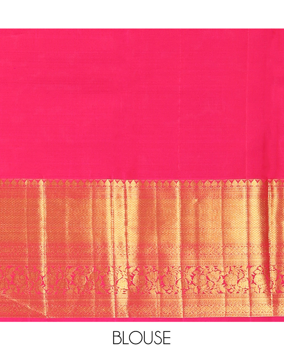 Turquoise Kanchipuram Wedding Silk Saree, Enriched with Jacquard Design, Contrast Border of Thilakam Mokku, Kathir, Mayil Kann, and Kodi Visiry, Jaal Pallu, and a Contrast Blouse
