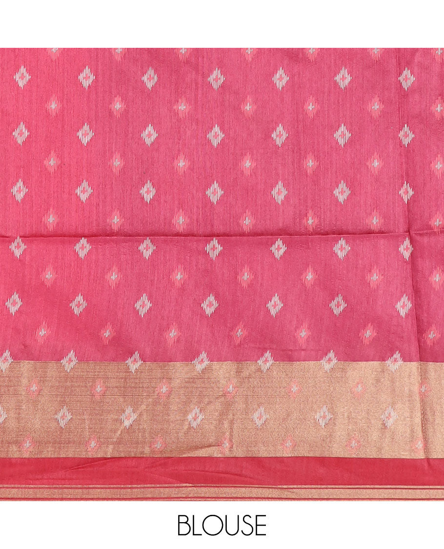 Pink allover rajkot patola style weaving semi jute silk saree with paithani border & self rich pallu along with brocade blouse