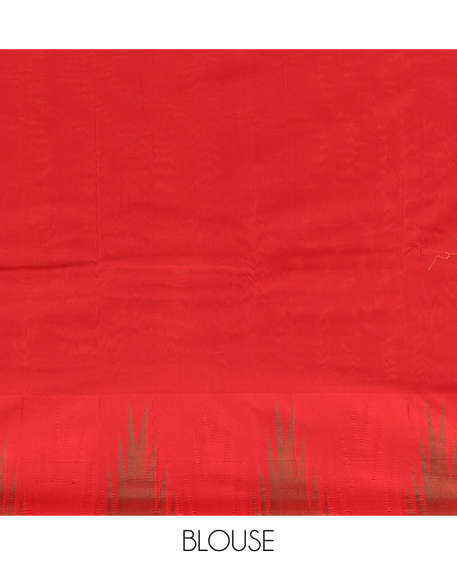 Yellow Plain Bangalore Silk Saree, Complemented by a Contrast Temple Border, Striped Pallu, and a Contrast Blouse