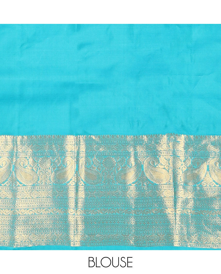Purple floral design silk with contrast thilakam mokku, banaras, manga, muthu design border & jaal pallu