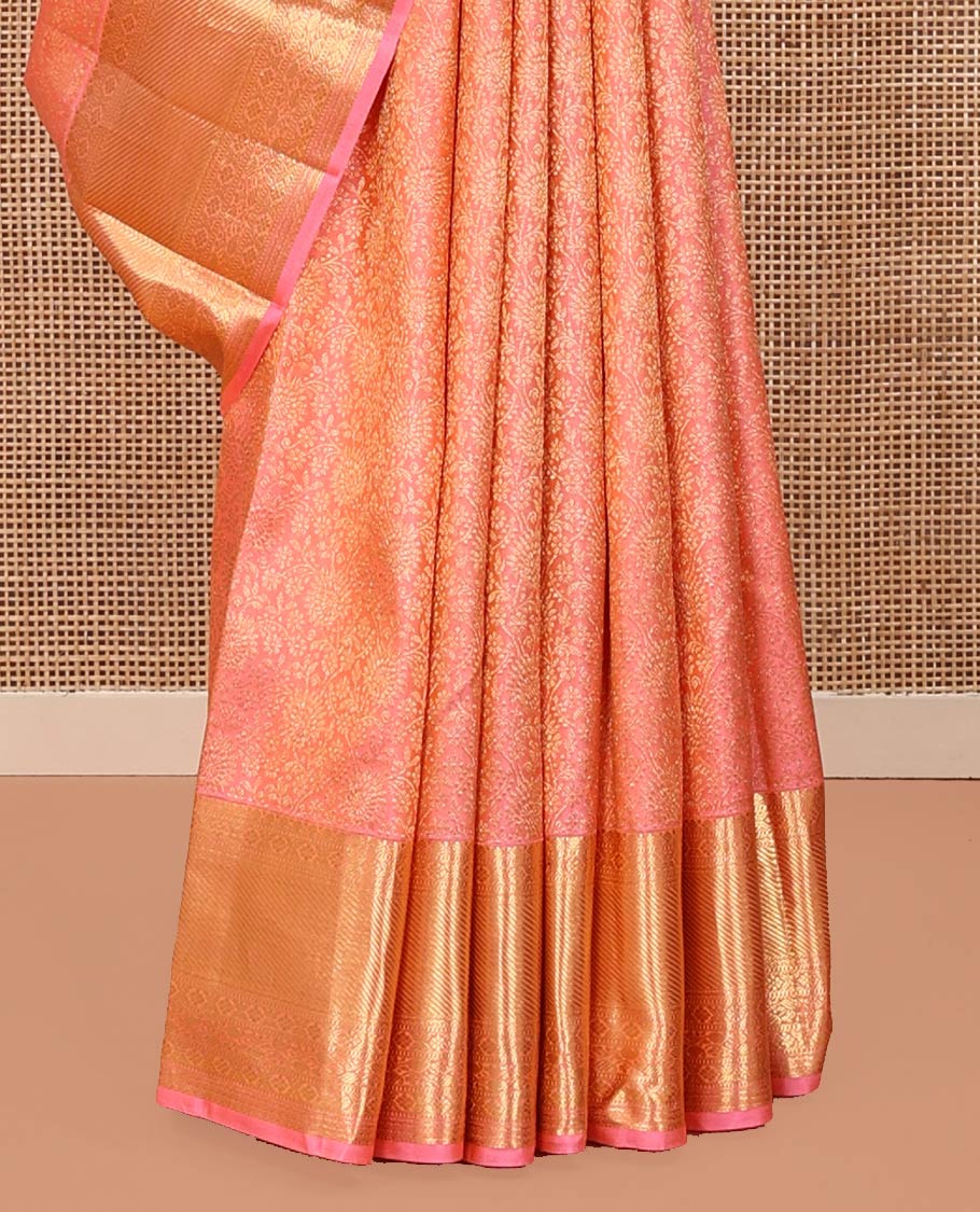 Pink Wedding Silk Saree, Elevated with Jacquard Design On Its Body, Highlighted by Zari Border of Laddu Kamalam, And Kodi Manga Designs, Grand Pallu and Paired with a Matching Blouse