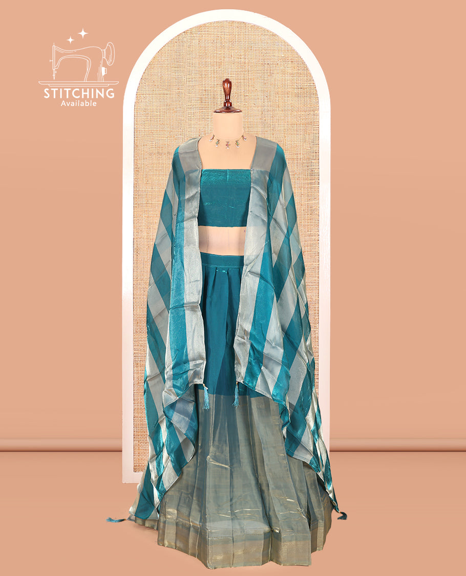 Rama Blue Velvet Organza Half-Saree