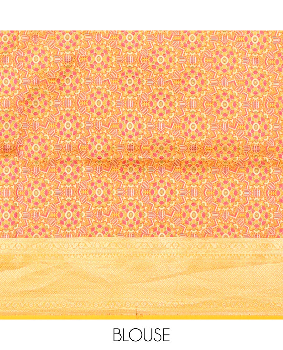 Yellow floral jacquard with self intricate zari design border & floral zari design pallu