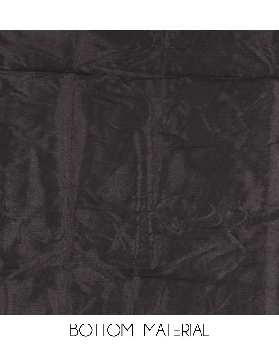 Black material chudidar set, plain with fancy thermacol balls neck work Vichitra top, cotton bottom, and floral with bandhani printed dupatta