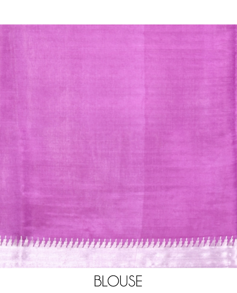 Purple Banana Pith Saree, Elevated with Buttas All Over Its Body, Highlighted by Temple Zari Border, Pallu of Gleaming Zari Stripes, and Paired with a Matching Blouse