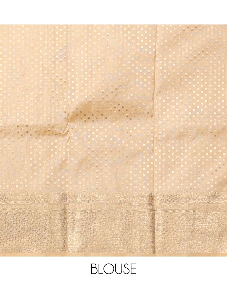 Sandal buttas kancheepuram silk saree with self intricate zari design border & striped floral design pallu