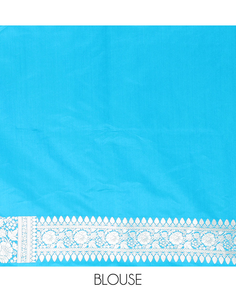 Blue Semi-Banaras Satin Silk Saree