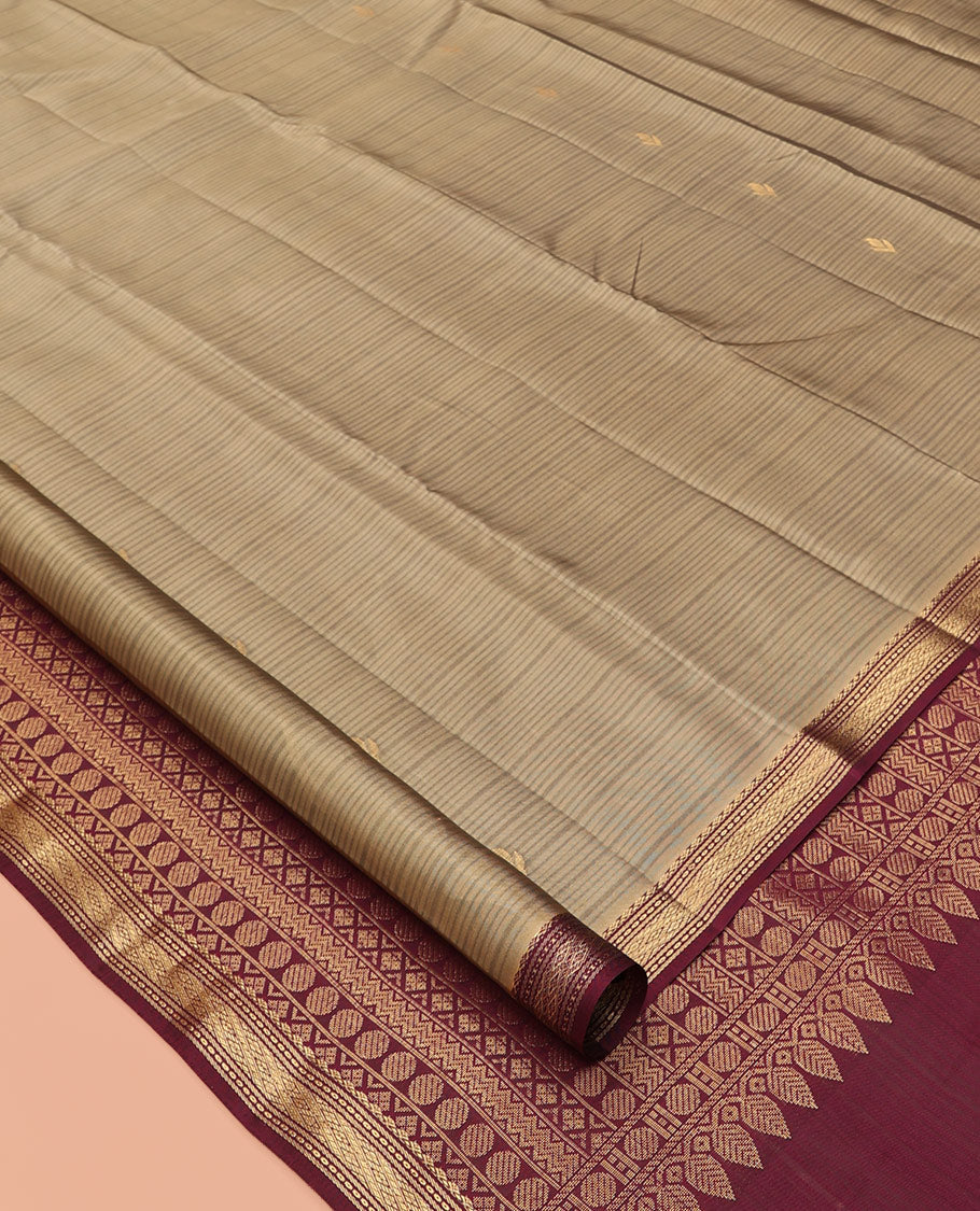 Brown Buttas Vasundhara Lite Silkmix Saree, Contrast Jaal Border, Traditional Kanchi Pallu, Contrast Blouse