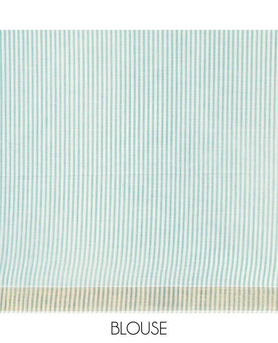 Cream-Pale Green Jute Cotton Saree