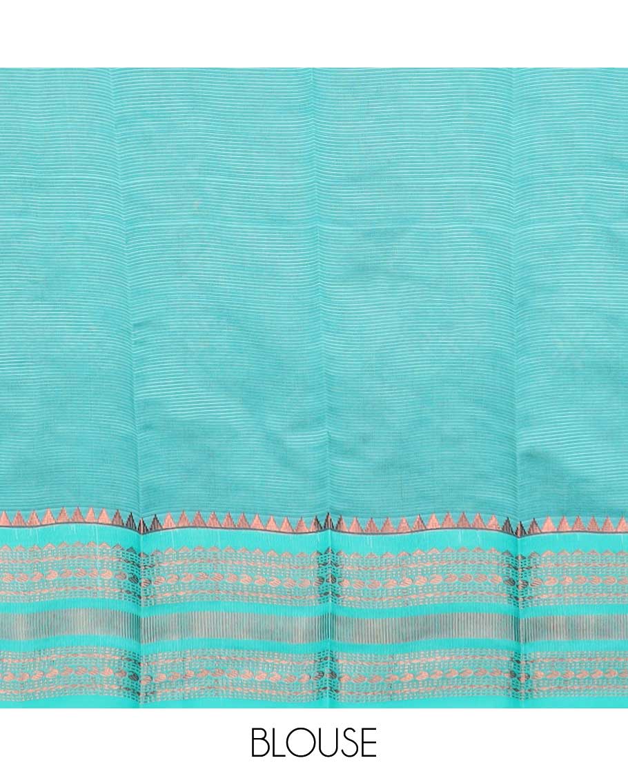 Maroon motifs kora cotton saree with contrast zari design border & intricate zari design pallu