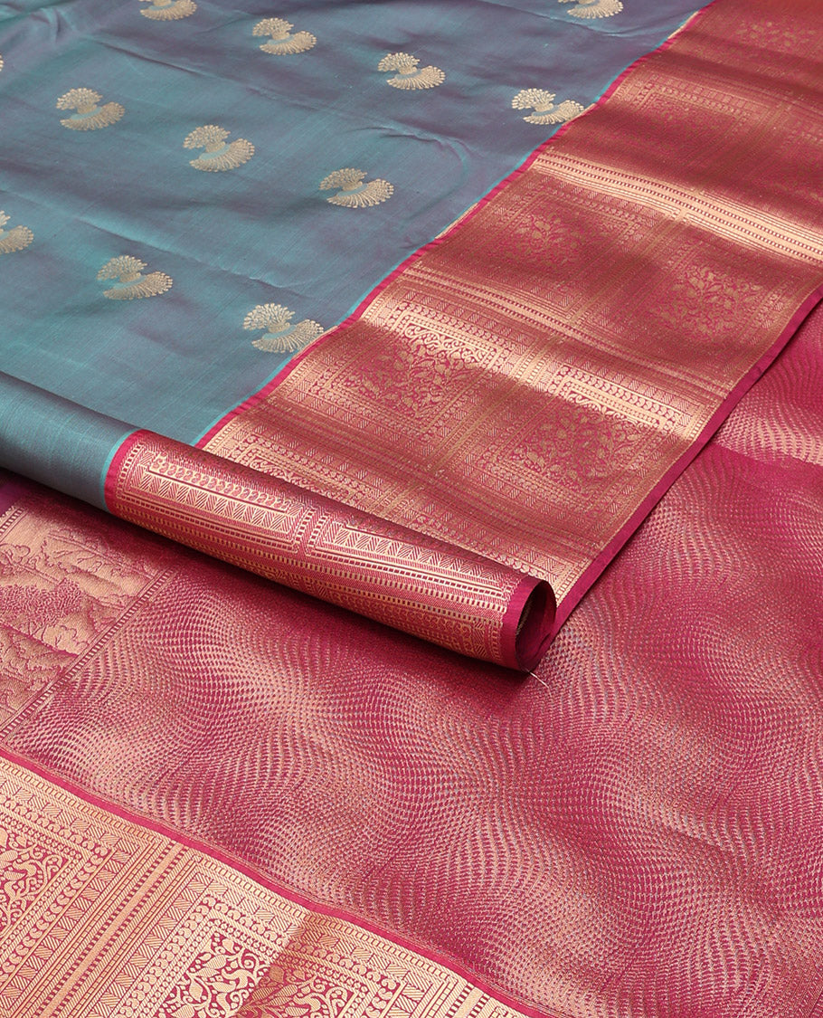 Grey buttas vasundhara elite silk saree with contrast intricate zari design border & geometric design pallu
