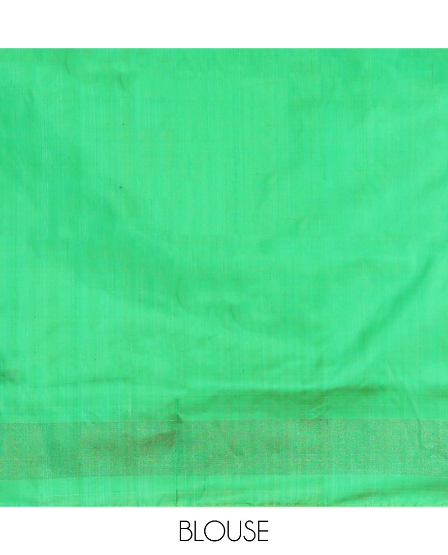 Blue floral design ikkat saree with contrast geometric design border & argyle design pallu