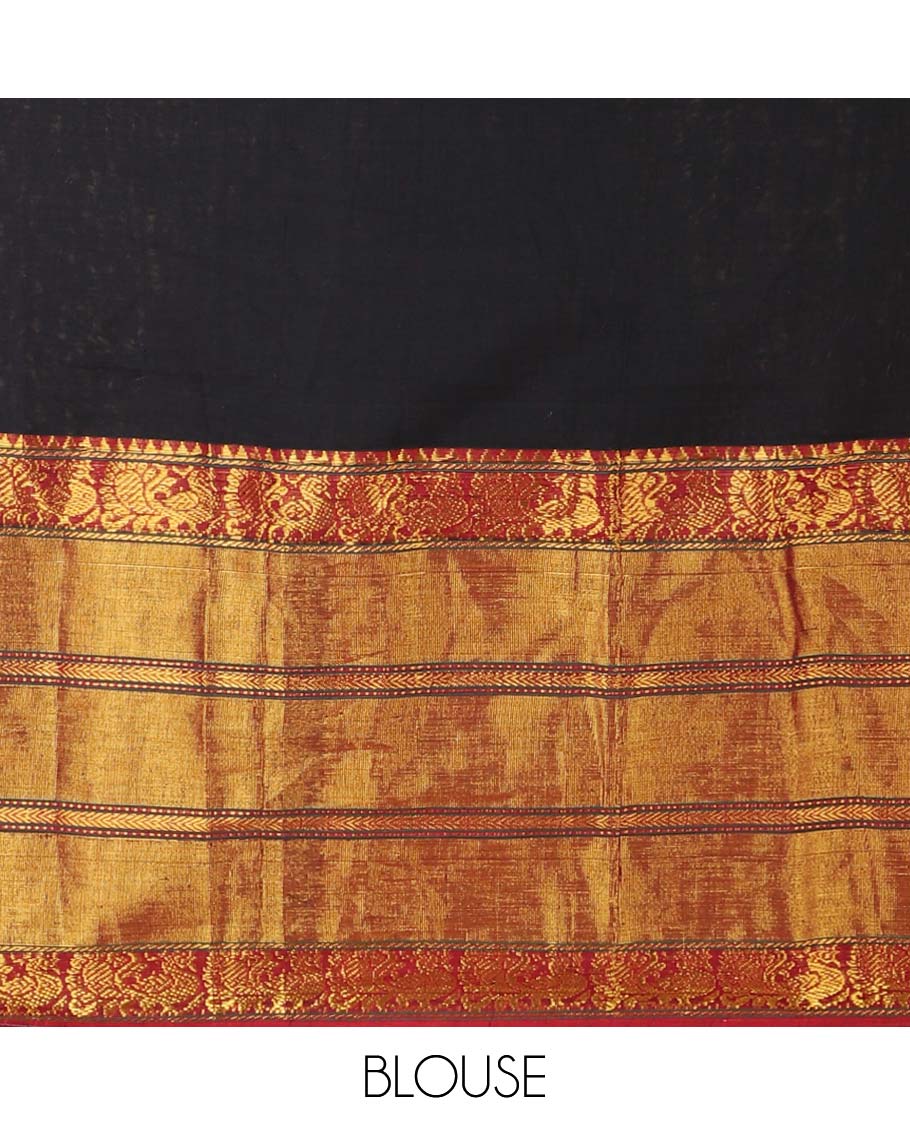 Black mercerised cotton daman zari border half saree with cotton blouse & skya georgette one side zari border dhavani