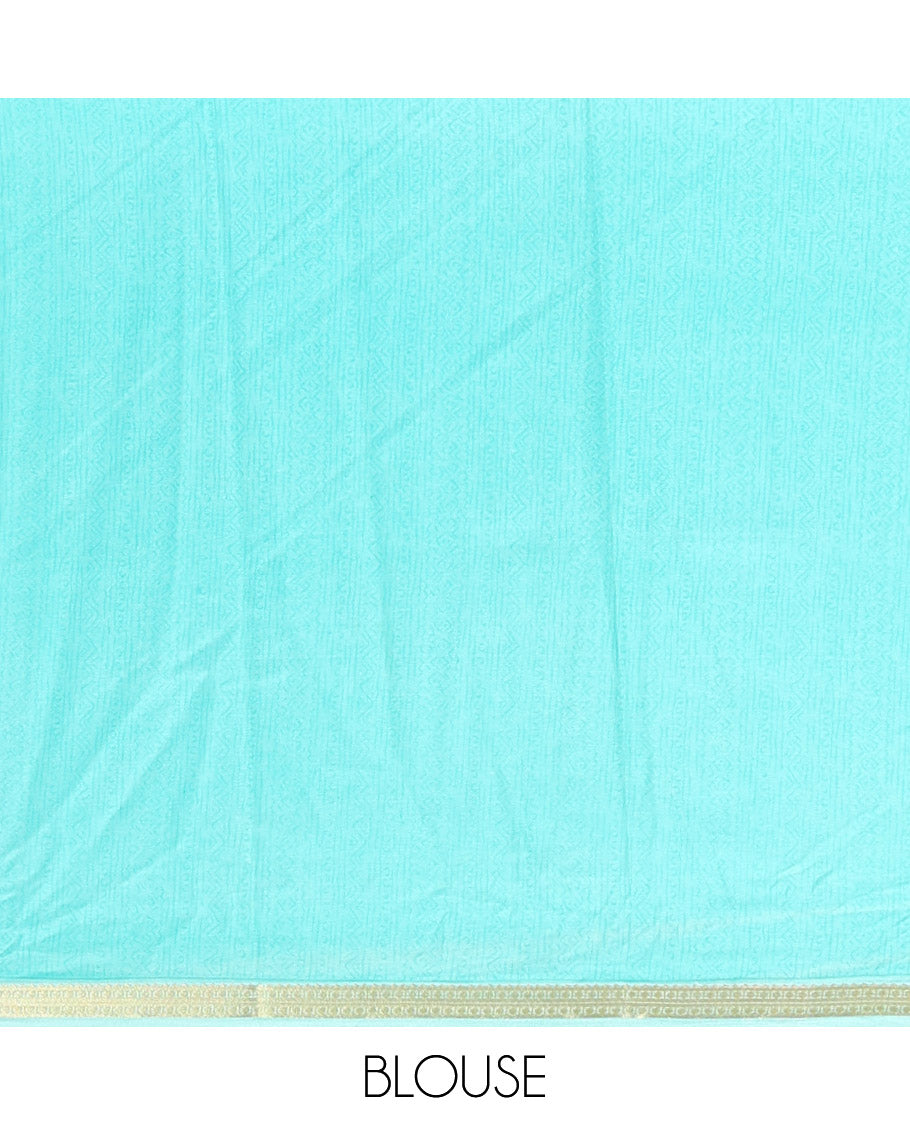 Turquoise Printed Silk Saree, Mesmerized with Floral Vine Print, a Traditional Zari Border, Floral Print Pallu, and a Matching Blouse