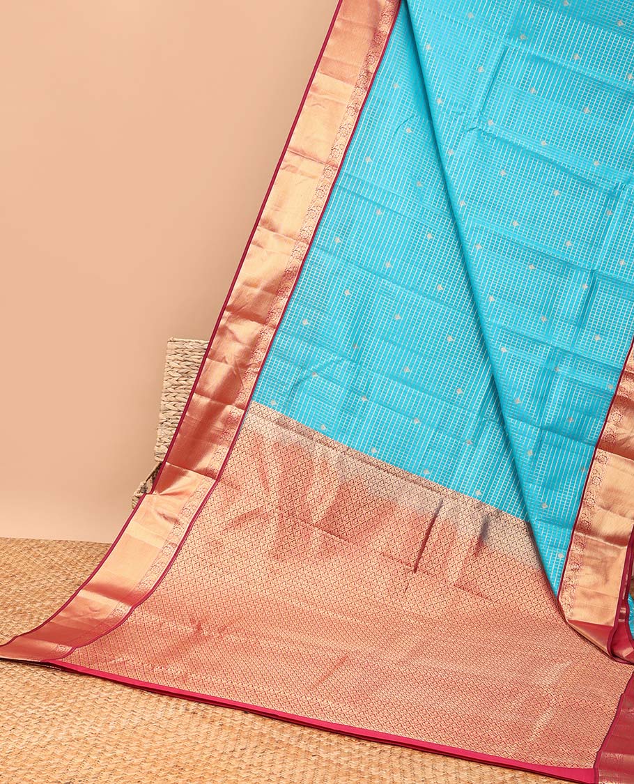 Blue checked, floral buttas vasundhara elite silk saree with contrast intricate zari design border & checked zari design pallu