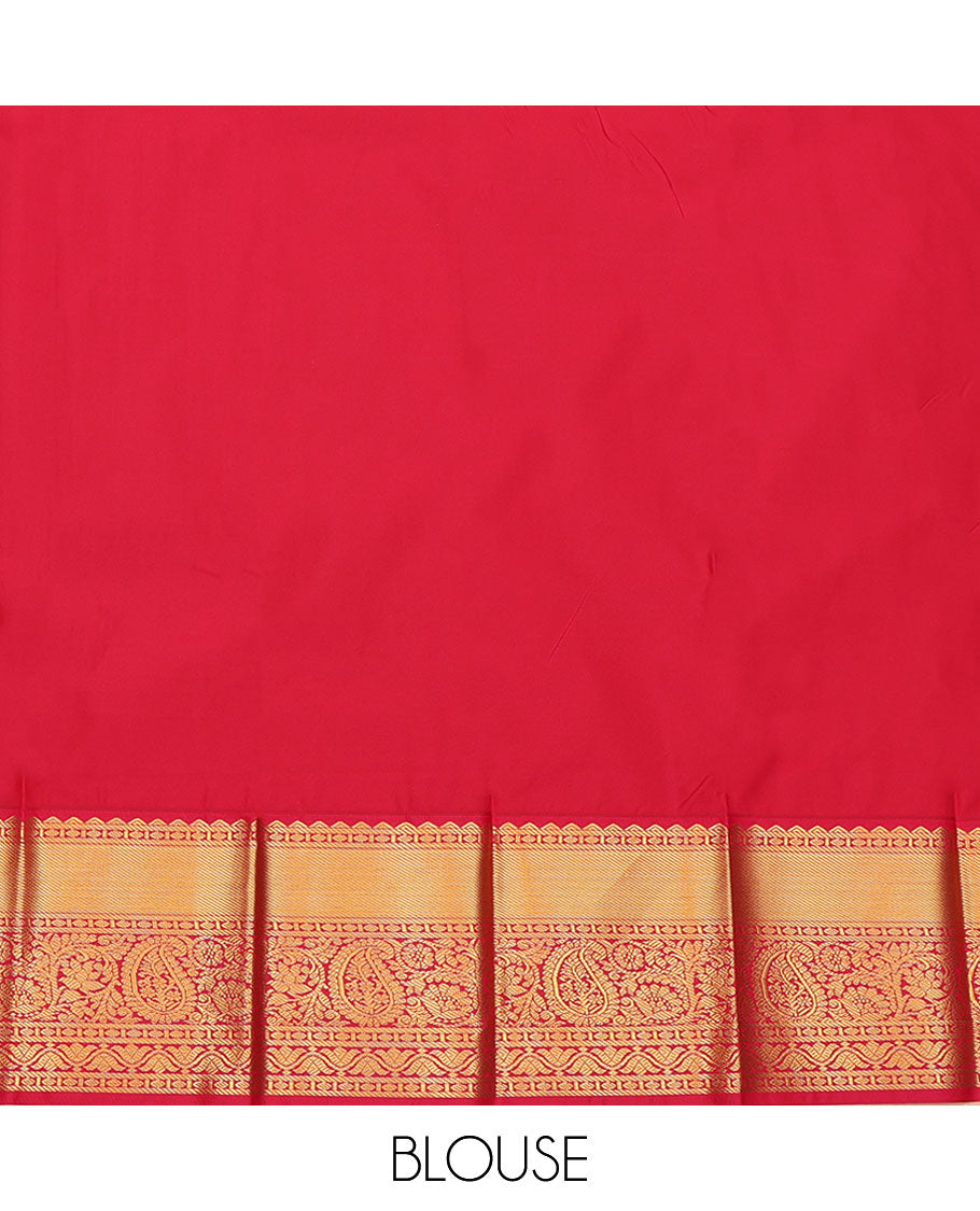Grey Budget Silk Saree, Adorned with Zari Buttas All Across Its Body, Complemented by a Captivating Contrast Traditional Border of Floral-Paisley Designs, Pallu Steeped with Paisleys, and Paired with a Contrast Blouse