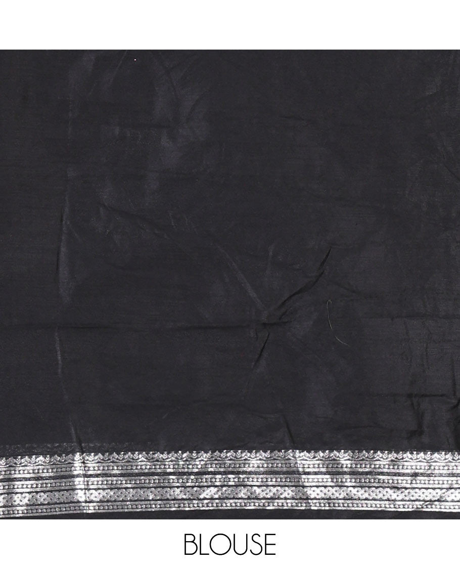 Green taffeta silk half-saree, plain with a contrast traditional design bordered skirt, contrast blouse, and traditional zari bordered blouse