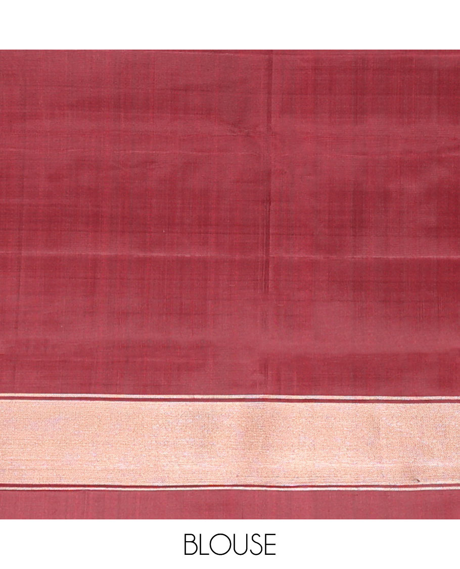 Borderless maroon striped kanchipuram designer silk saree with zari design pallu