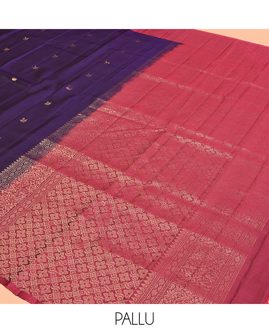 Blue Mayuri Lite Silk Mix Saree, Adorned with Buttas All Over Its Body, Complemented by a Contrast Border of Thilakam, and Floral Designs, an Intricately Designed Pallu, and Paired with a Contrast Blouse