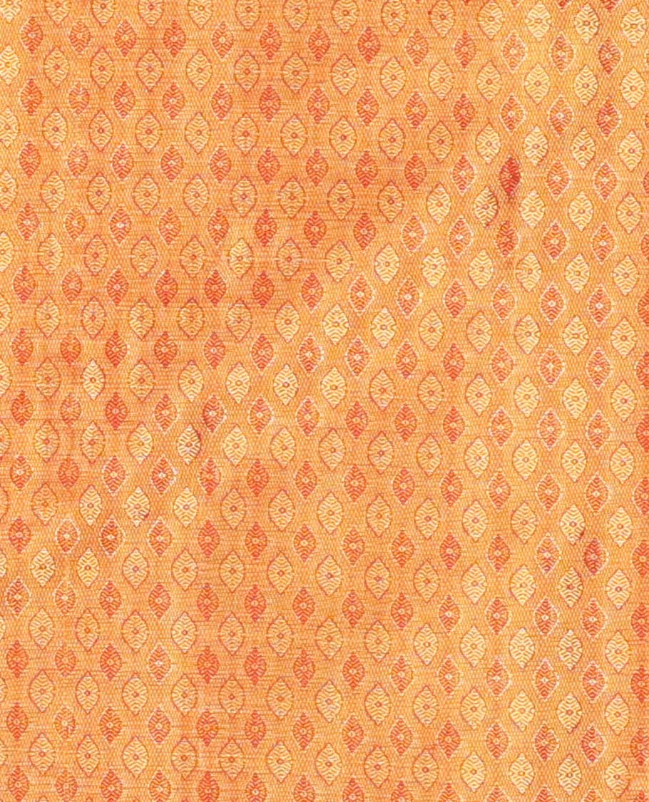 Light orange floral jacquard pure silk half saree with contrast floral zari design border, zari design blouse & floral zari design dhavani