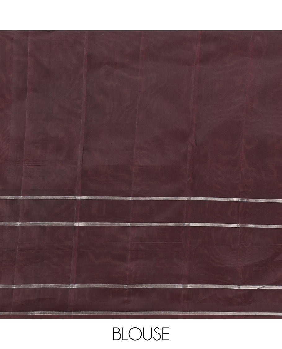 Green Striped Kanchipuram Silk Saree, Complemented by a Contrast Border of Maan and Rudraksham Motifs, Jaal Pallu, and Contrast Blouse