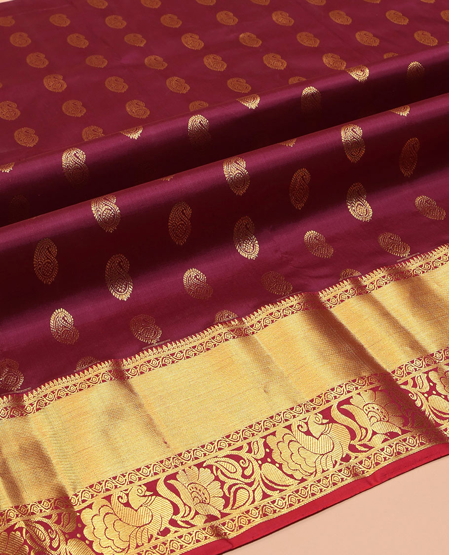 Maroon Pure Silk Navarathna Pavadai Material Set