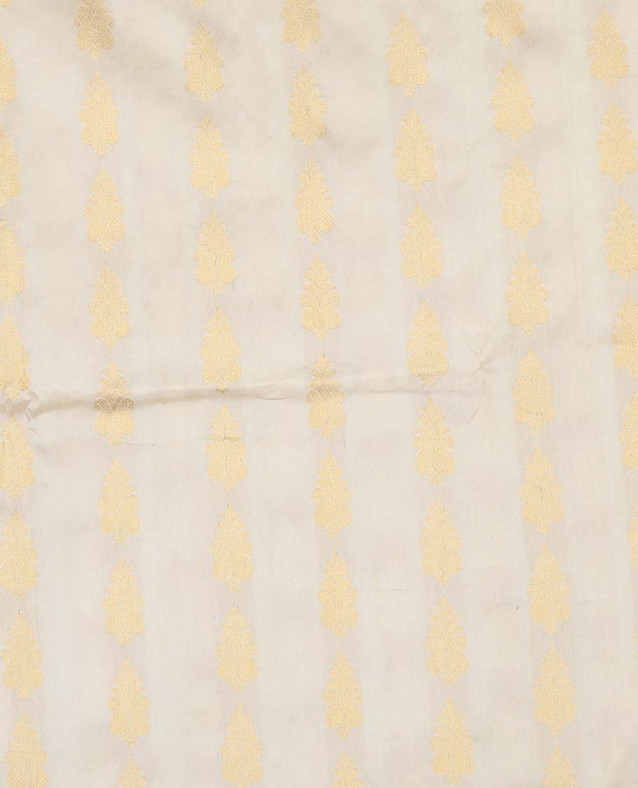 White floral buttas pure silk half saree with contrast traditional design border, zari design blouse & ogee zari design dhavani