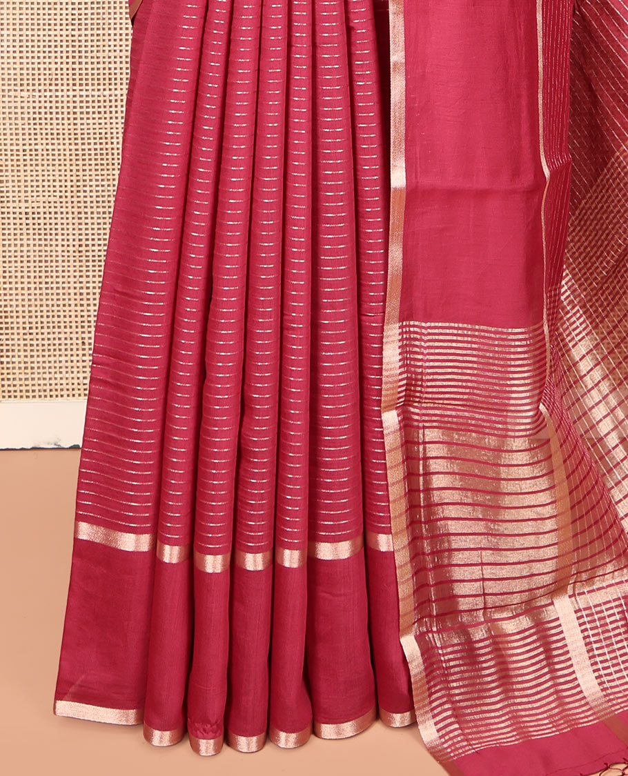 Pink Assam Silk Saree, Mesmerized with Zari Stripes, Highlighted by a Zari Border, Zari-Striped Pallu, and a Matching Blouse