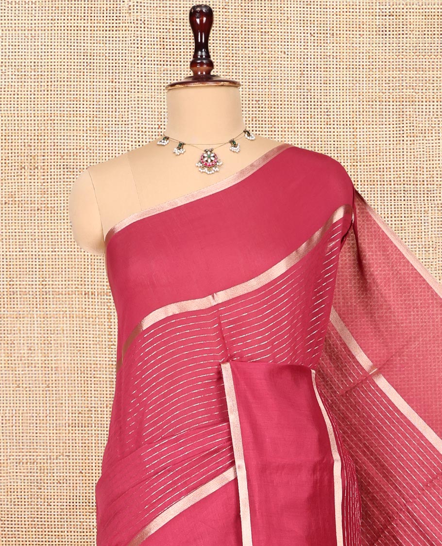 Pink Assam Silk Saree, Mesmerized with Zari Stripes, Highlighted by a Zari Border, Zari-Striped Pallu, and a Matching Blouse