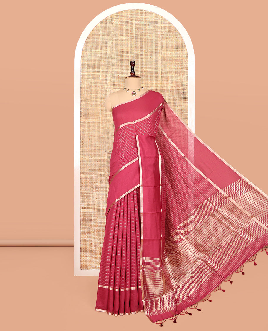 Pink Assam Silk Saree, Mesmerized with Zari Stripes, Highlighted by a Zari Border, Zari-Striped Pallu, and a Matching Blouse