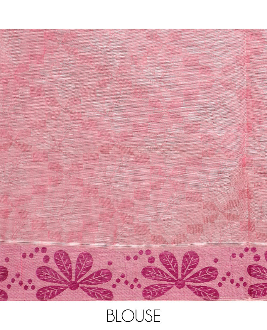 Grey floral design combatiore cotton saree, contrast floral border & round lotus motifs woven pallu