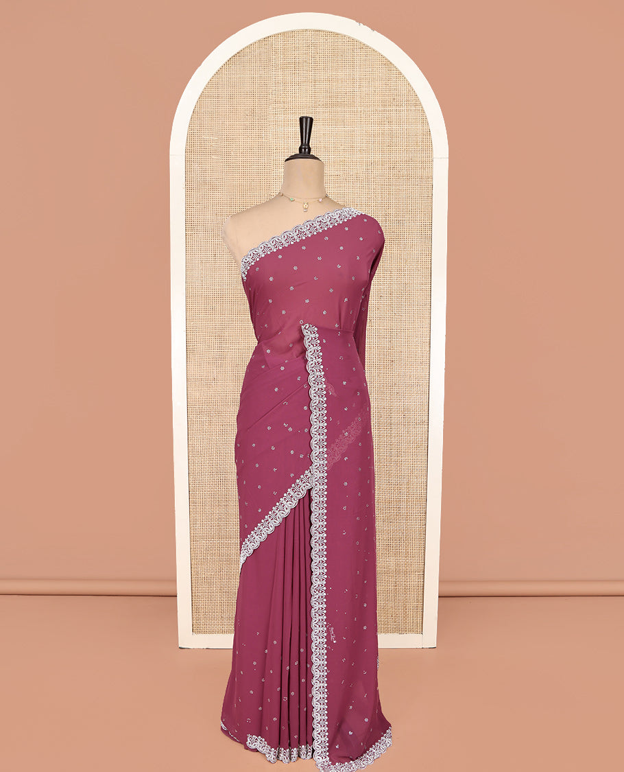 Pink Designer Saree, Adorned with Stonework, Scallop Stonework Border, Self Pallu, and Matching Blouse