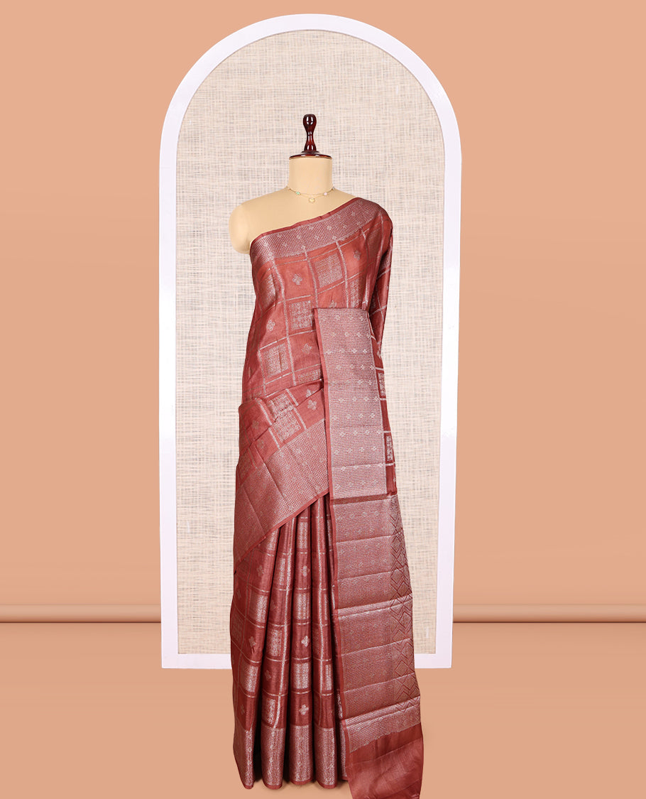 Terracotta Red Tussar Silk Saree