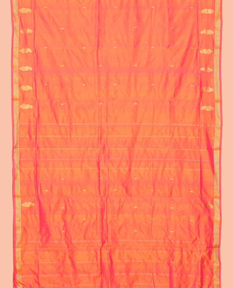 Orange Zari Buttas Ten-Yard Saree, Highlighted by a Zari Traditional Border, Self-Pallu of Buttas and Stripes, and No Blouse