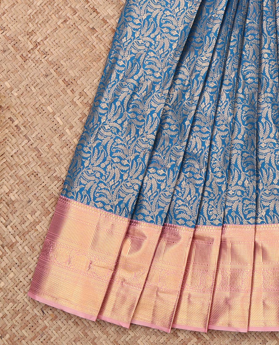 Blue Budget Silk Saree, Graced with Jacquard, Complemented by a Contrast Traditional Zari Border, Intricate Pallu, and a Contrast Blouse