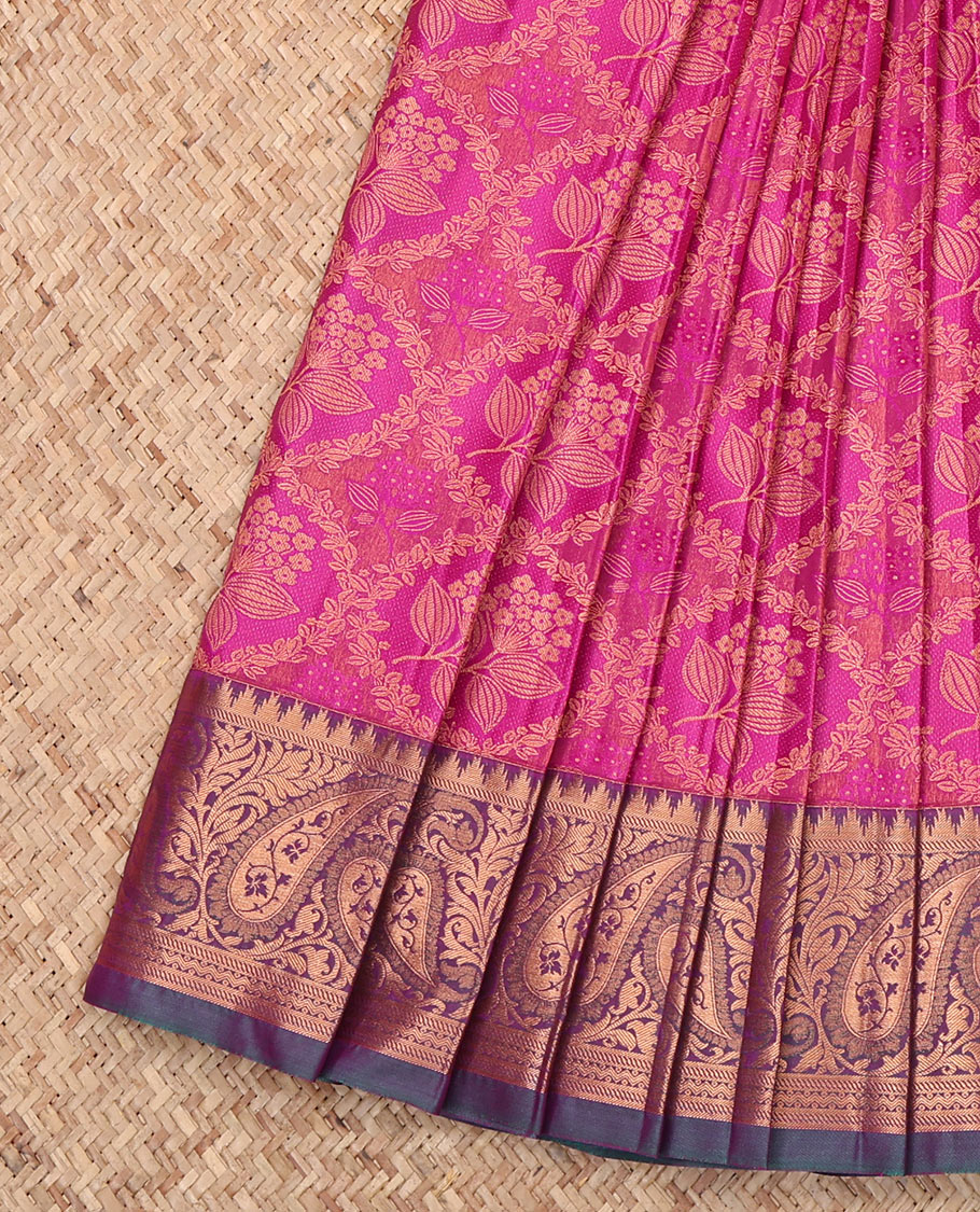 Pink Budget Silk Saree, Decorated with a Jacquard Design, Complemented by a Contrast Paisley Zari Border, Paisley Pallu, and Contrast Blouse