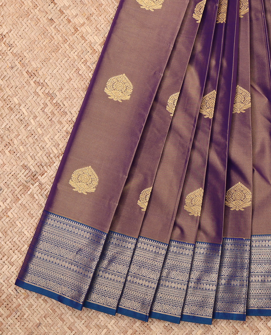 Brown Budget Silk Saree, Finely Crafted with Zari Buttas, Complemented by a Contrast Traditional Zari Border, Jaal Pallu, and Contrast Blouse