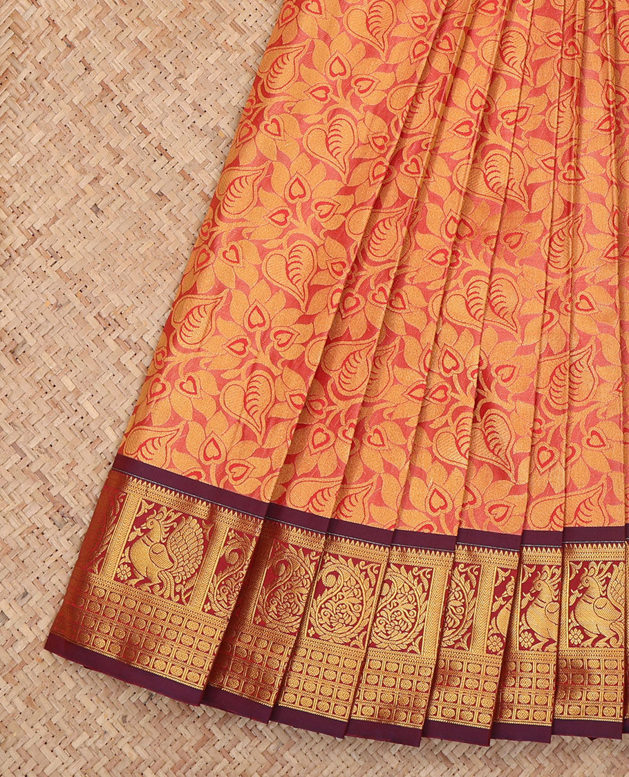 Orange Budget Silk Saree, Graced with Jacquard Design, a Contrast Traditional Zari Border, Jaal Pallu, and a Contrast Blouse