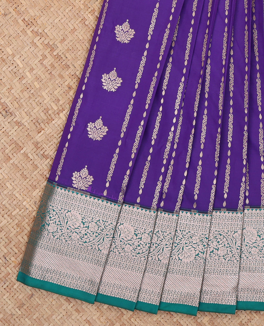 Violet Budget Silk Saree, Enriched with Zari Designs, Complemented by a Contrast Traditional Zari Border, Floral Pallu, and a Contrast Blouse