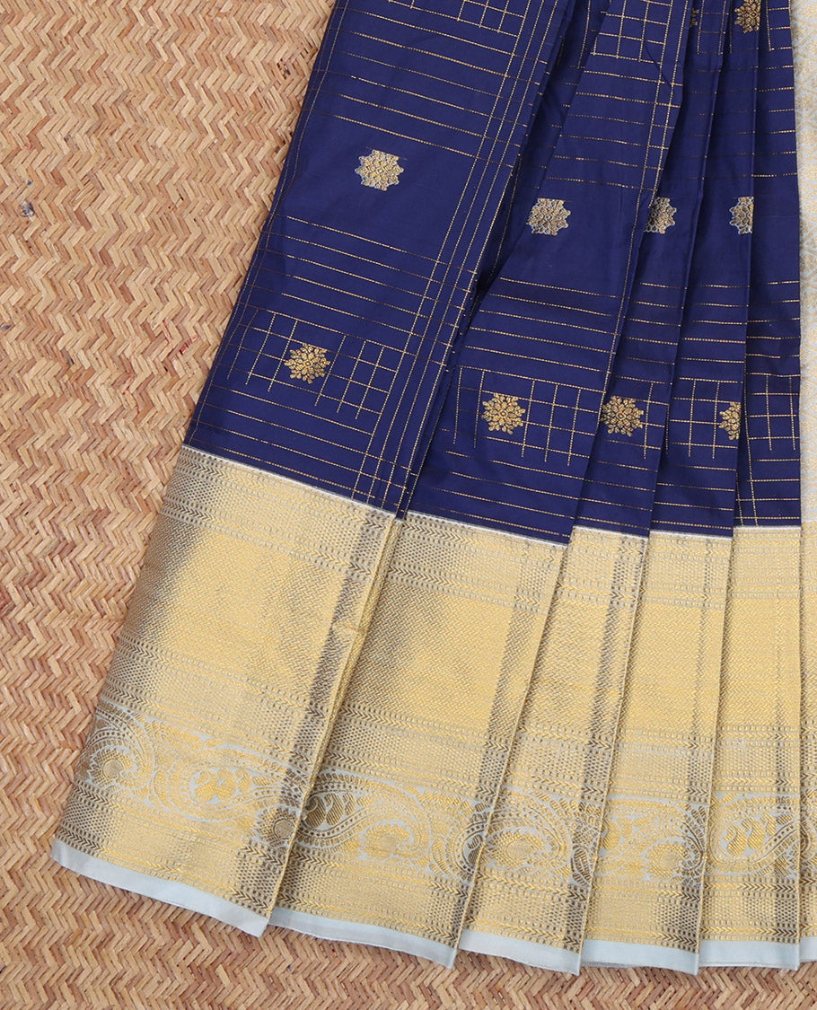 Blue Budget Silk Saree, Graced with Zari Buttas, a Contrast Traditional Zari Border, Grand Pallu, and a Contrast Blouse