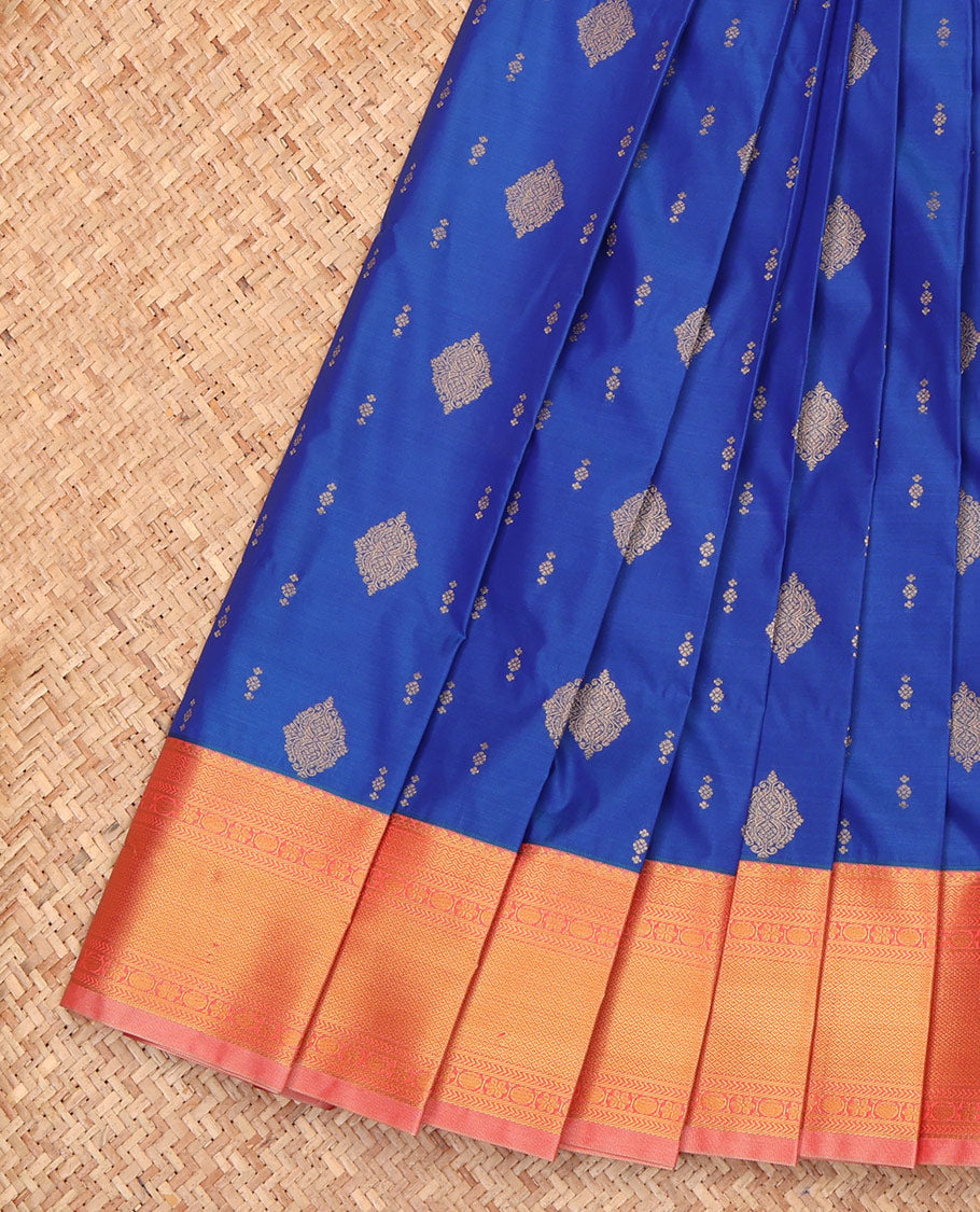 Blue Budget Silk Saree, Graced with Zari Buttas, a Contrast Traditional Zari Border, Grand Pallu, and a Contrast Blouse