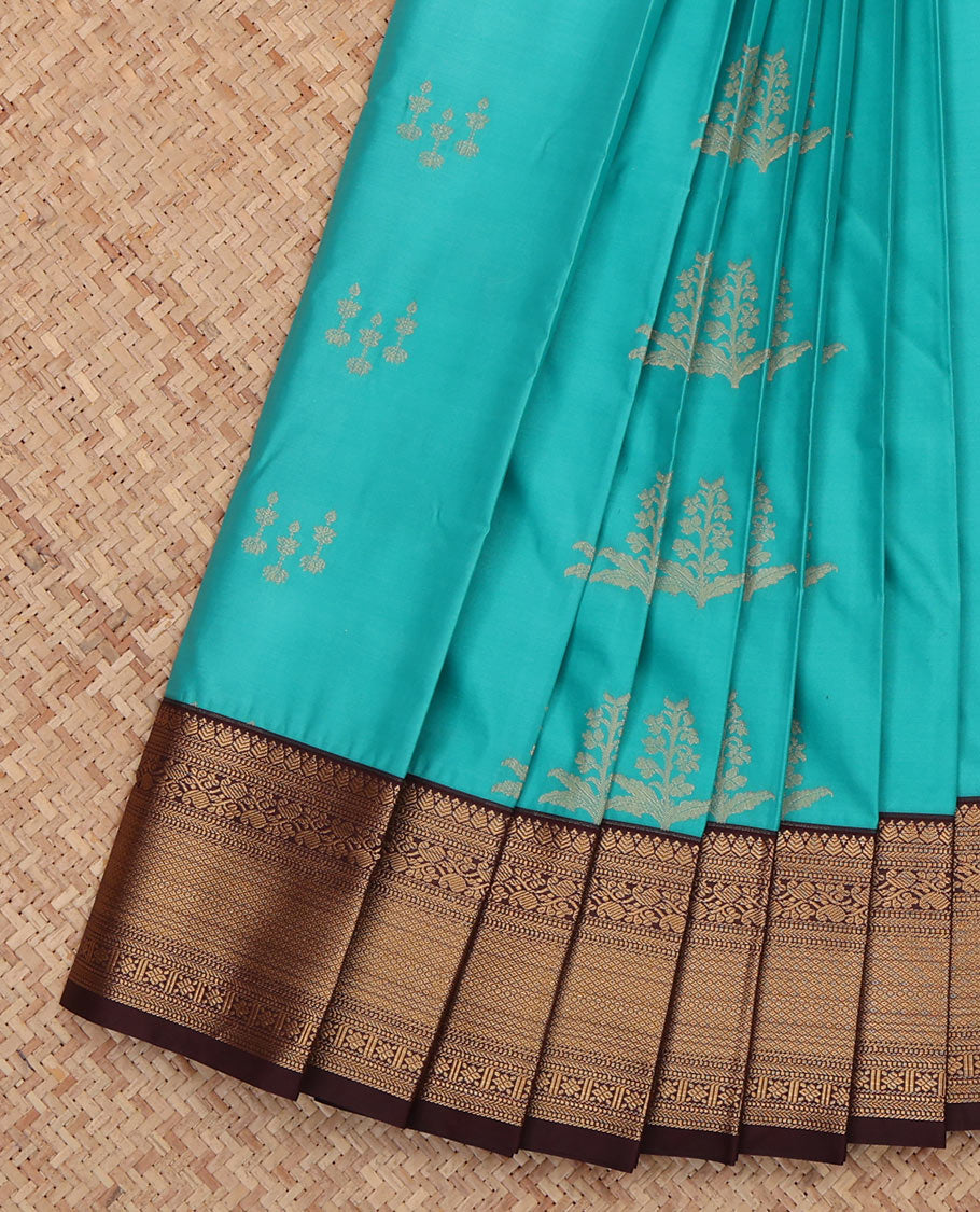 Blue Budget Silk Saree, Mesmerized with Zari Buttas, a Contrast Traditional Zari Border, Intricate Pallu, and a Contrast Blouse