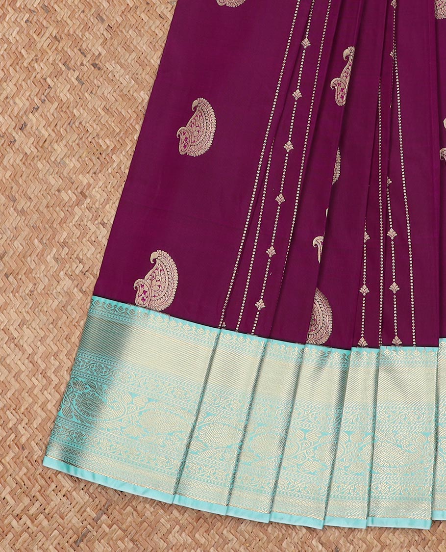 Purple zari design gift saree, contrast traditional zari design border, and jaal pallu