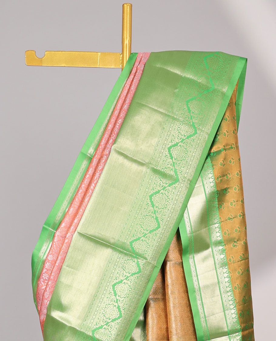 Pink jacquard budget silk saree, contrast traditional zari design border & jaal pallu