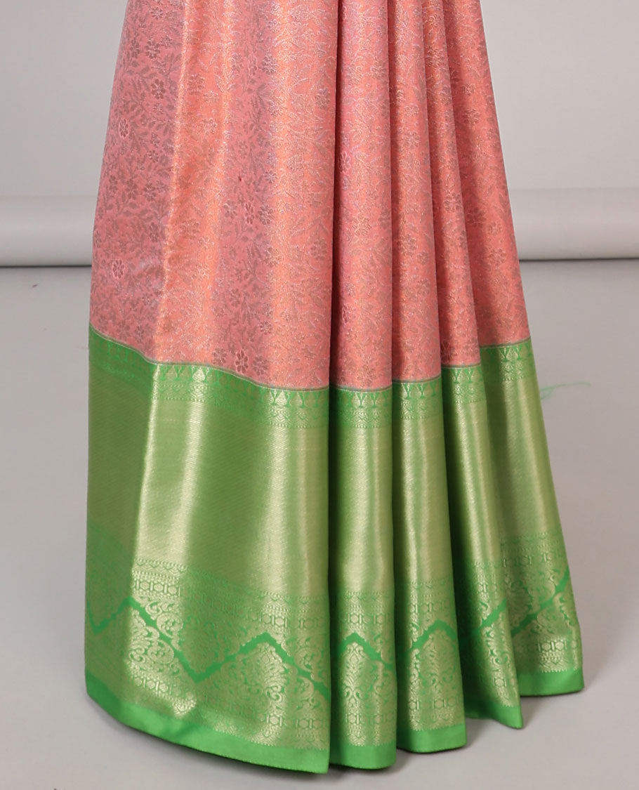 Pink jacquard budget silk saree, contrast traditional zari design border & jaal pallu