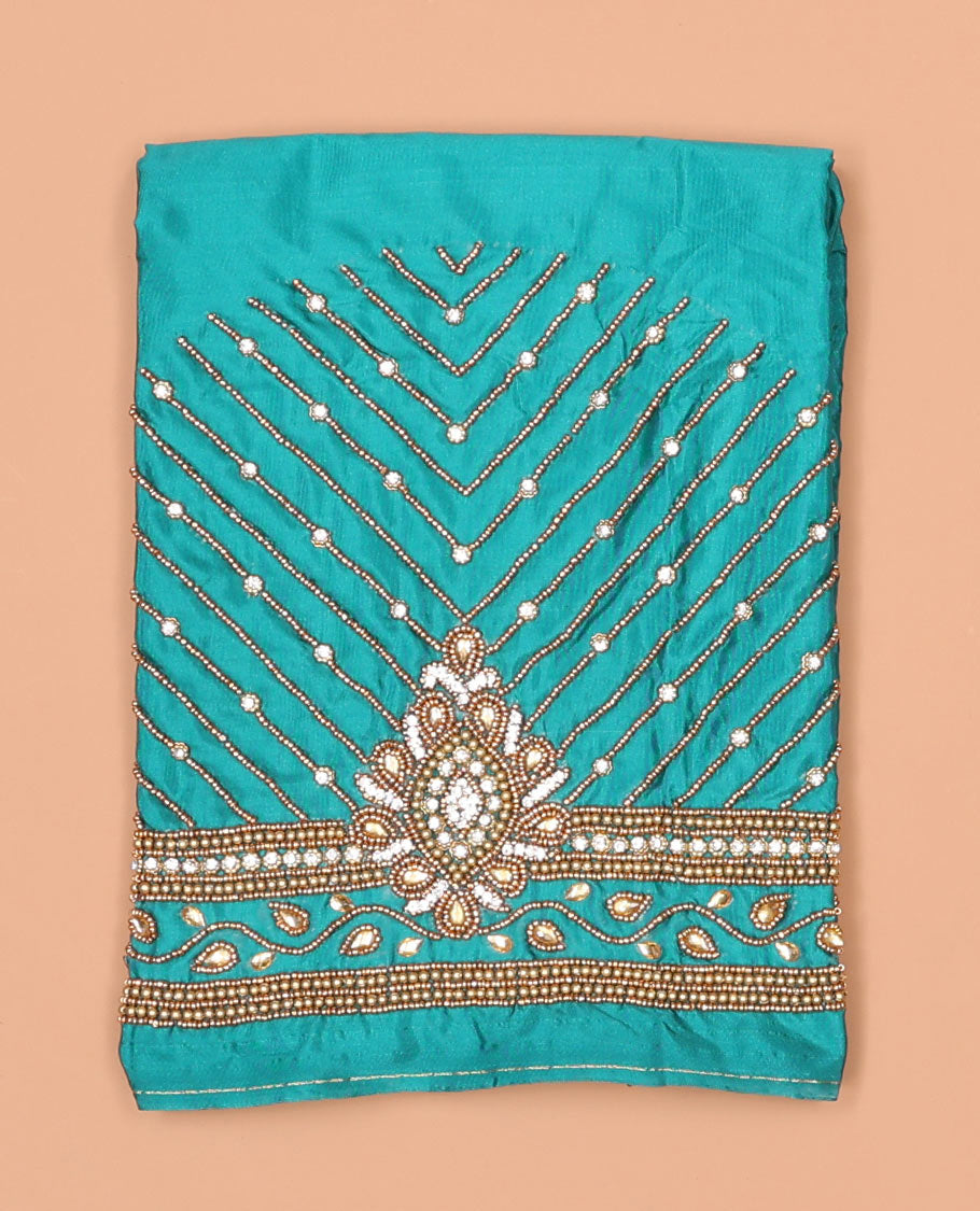Blue striped, floral aari embroidery material blouse