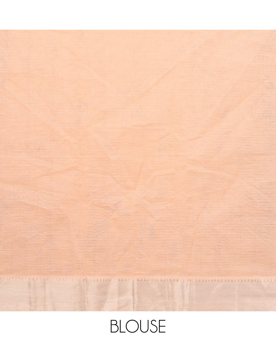 Orange bird buttas printed Chirala cotton saree, bavanji border and pallu of light striped